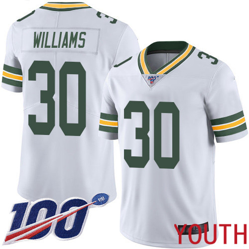 Green Bay Packers Limited White Youth 30 Williams Jamaal Road Jersey Nike NFL 100th Season Vapor Untouchable